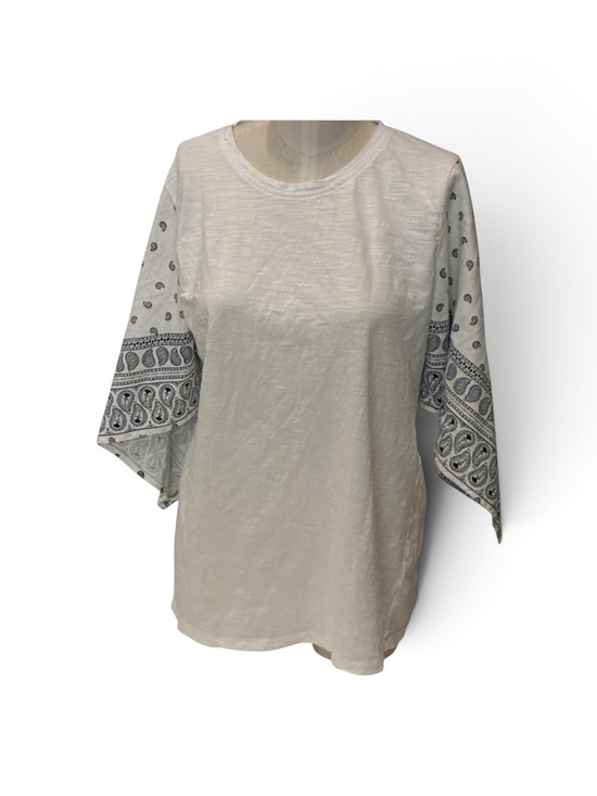 Studio West Apparel Tops - Studio West Apparel Shirt Cotton Knit White Top Blue Paisley Bell Sleeves